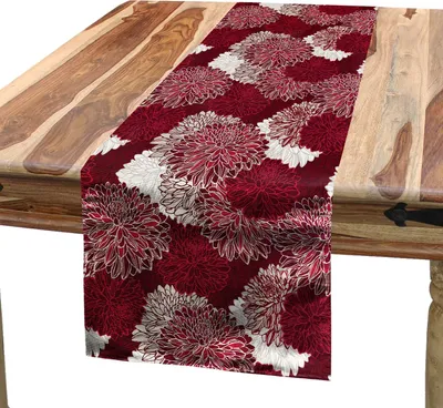 Produktbild von ABAKUHAUS Rot und weiß Tischläufer, Blühende chinesische Chrysanthemen Muster inspiriert von der Schönheit der Natur, 40 x 180 cm, Maroon Weiß