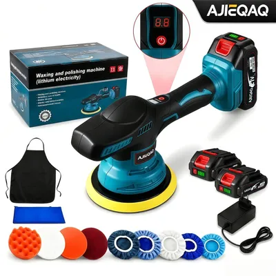 Produktbild von AJIEQAQ Akku Poliermaschine 21V MAX, Exzenter Polierer 150mm, 2×2,0Ah Akku, 9 Stufen 2500–7800 U/min, Auto Polierer