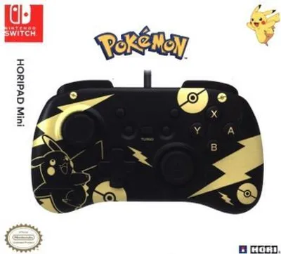 Produktbild von Hori Nintendo Switch Controller Mini Pikachu Edition Schwarz-Gold, Verkabelt, Turbo-Taste, Analoge Daumensticks, Ergonomischer Griff, Plug & Play, Kein Aufladen, Offiziell lizenziert von Nintendo & Pokémon