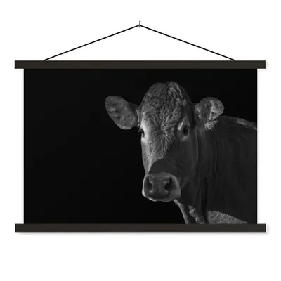 Produktbild von MuchoWow® Textilposter Kuh - Tiere - Schwarz - Weiß - Porträt 120x80 cm mit schwarzem Rahmen - Wanddeko