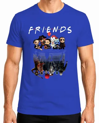 Zdjęcie produktu dla FRIENDS Horror Icons Pennywise Michael Jason Freddy Pinhead Koszulka męska, Niebieski, S