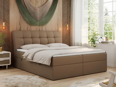 Produktbild von Boxspringbett 140x200 mit Matratze, Bett mit Multipocket - Matratze H4 und Topper, Polsterbett 140x200 mit Bettkasten und Kopfteil, DIEGOS - 140x200 - Braun - Kunstleder - H4