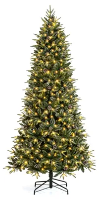 Produktbild von COSTWAY 240cm Künstlicher Weihnachtsbaum mit Schnee, Tannenbaum mit 400 warmweißen LEDs, 2180 PE/PVC-Zweigspitzen, 53 Kiefernzapfen & Metallständer