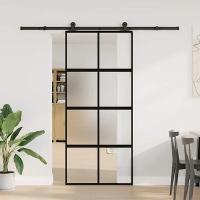 Obrázok produktu pre vidaXL Posuvné dvere s kovaním 90x205 cm z tvrdeného skla a hliníka
