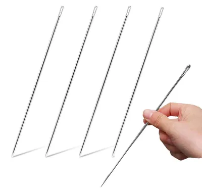 Zdjęcie produktu dla Igły do tapicerki, 8 cali, 4 sztuki, ze stali nierdzewnej, z dużym otworem, długość 20 cm, grubość 3 mm