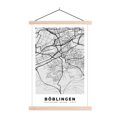 Produktbild von MuchoWow® Textilposter Stadtplan - Böblingen - Karte - Deutschland 40x60 cm mit holzfarbenen Rahmen - Poster