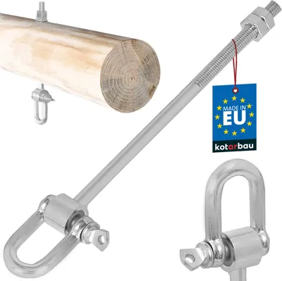 Produktbild von KOTARBAU® Schaukelhaken M10x190mm mit Schäkel Holzgewinde Schraubhaken für Holzbalken Haken für Boxsack & Hängesessel verzinkter Stahl Silber