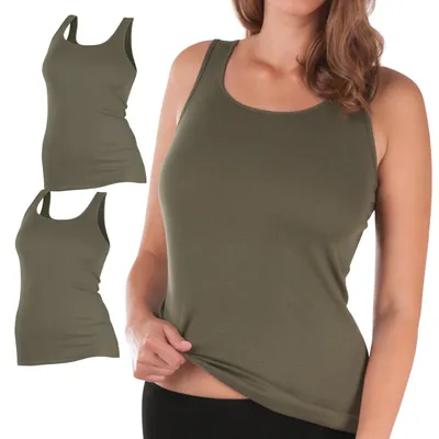 Produktbild von Celodoro Damen Unterhemd (2 Pack), Trägertop Feinripp - Olive 36-38