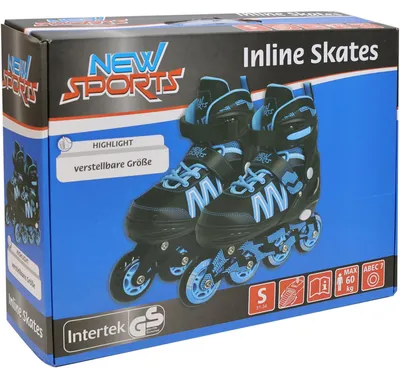 Produktbild von New Sports Inline Skates schwarz blau verstellbar ABEC 7 Kindergröße