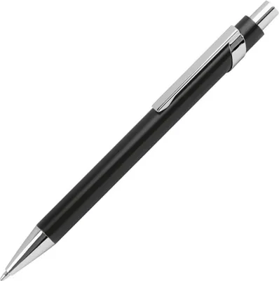 Produktbild von 10 Kugelschreiber aus Metall mit silbernen Applikationen / Farbe: schwarz