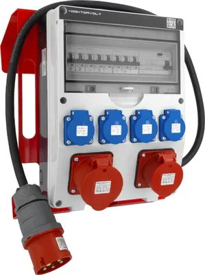 Produktbild von Baustromverteiler 16A 32A CEE 4x230V mit Hängeständer und Stecker mit Kabel  TGD-S/FI Stromverteiler Wandverteiler mit VDE Sicherungen Doktorvolt DV-6067-D