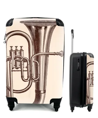 Produktbild von MuchoWow® Koffer Handgepäck Trolley Rollkoffer Kleine Reisekoffer mit 4 Rollen - Eine antike Illustration einer Tuba - Cabin Size < 55x40x23 cm & 55x40x20 cm - Fotokoffer - Kabinenkoffer - Boardgepäck - Reise-Box - Reisekoffer - Reisegepäck - Koffer mit Bild - Trolley für Kinder