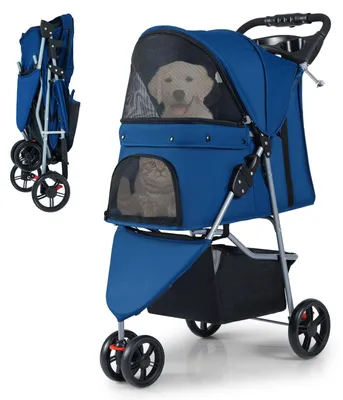 Productafbeelding van FANTASK huisdierwagen, inklapbaar, hondenbuggy met 3 wielen, geschikt tot 15 kg, met verstelbaar zonnedak