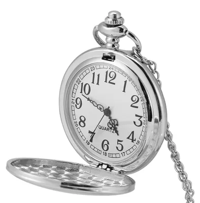 Produktbild von Klassischer Quarz-Analog-Taschenuhr-Halskettenanhänger mit Kette, silberfarben