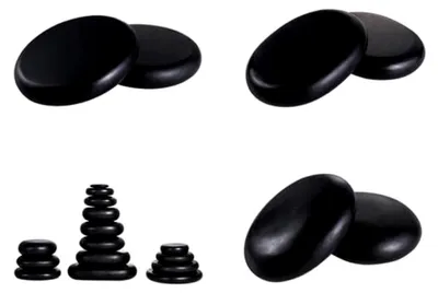 Produktbild von 6-teiliges Set mit großen, runden Basalt-Massagesteinen für Entspannungstherapie, 3 Größen, 4,1–7,9 cm