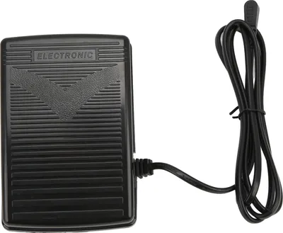 A black electronic foot pedal with a cord, shown from a top-down angle against a white background.