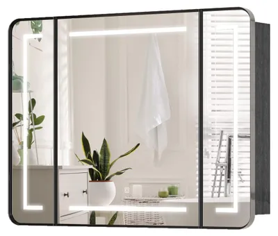 Produktbild von Radelldar LED-Spiegelschrank, 3 Türen, 3 Lichtfarben, dimmbar, 100 x 76 x 15 cm, Schwarz