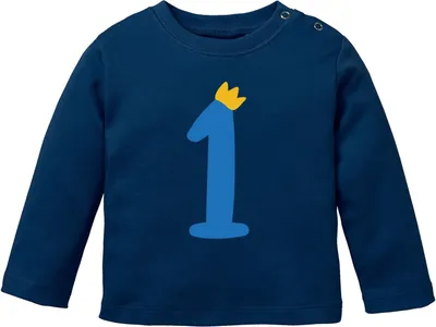 Produktbild von Baby Langarm-Shirt 1. Geburtstag Zahl 1 Krone Geburtstagsshirt Geburtstagsshirt Baumwolle Junge Mädchen MoonWorks® dunkelblau-blau 92/98 (16-24-Monate)