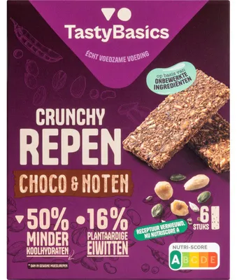 Produktbild von TastyBasics Crunchy Riegel Schoko & Nüsse, 138 g – Knuspriger Snack
