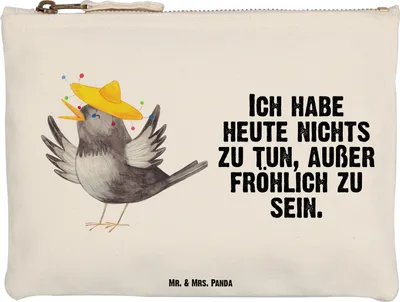 Produktbild von Mr. & Mrs. Panda Stoffbeutel Rabe Sombrero Größe M - Weiß - Geschenk, Lustige Sprüche, Motivation, Elster, glücklich sein, kosmetiktäschchen, Federmappe, Etui, Vogel