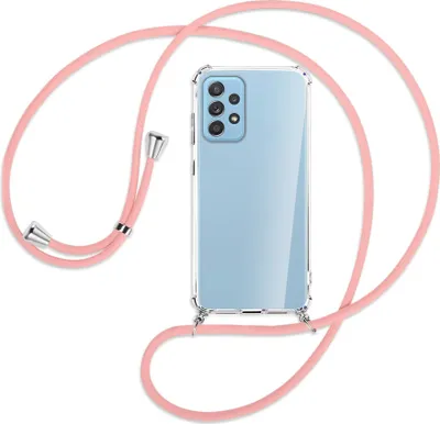 Produktbild von Handykette Backcover-Schutzhülle mit Band (Metall silberfarben) für Samsung Galaxy A52 4G / 5G, A52s 5G - rosa