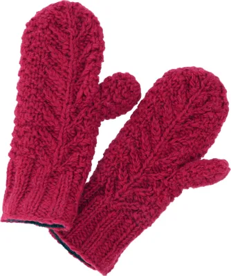 Produktbild von Handgestrickte Fausthandschuhe mit Muster, Wollhandschuhe, Handschuhe, Fauster - Rot, Uni, Wolle, Handschuhe & Handstulpen