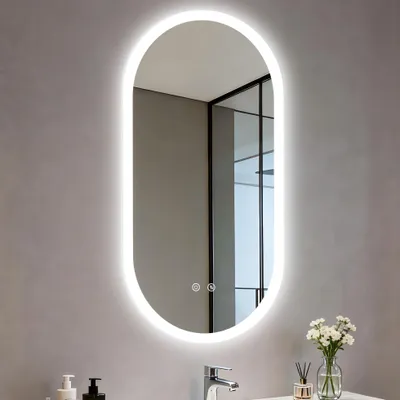 Image de Miroir ovale LED WISFOR, 50x100 cm, miroir de salle de bain avec interrupteur tactile, fonction mémoire et anti-buée