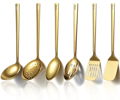 Produktbild von 6-teiliges Küchenutensilien-Set, Kochgeschirr-Set aus titanbeschichtetem Edelstahl, hochwertiges Küchenspatel-Set, unverzichtbare Küchenhelfer