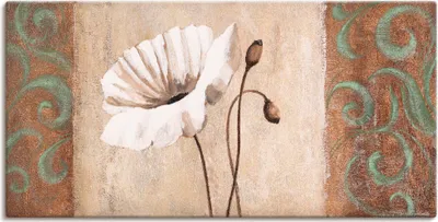 Produktbild von A. S.: Mohnblumen mit Ornamenten, Produkt:Leinwand, Größe (HxB):30x60 cm / Leinwand