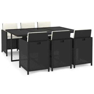 Produktbild von 7-tlg. Garten-Essgruppe mit Kissen Poly Rattan Schwarz