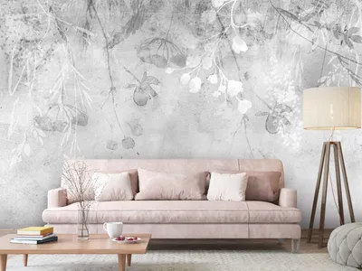 Produktbild von Vlies Fototapete Natur 400x280 cm Tapeten Wandtapete XXL Blätter Botanik Blumen grau wie gemalt b-C-10175-a-b