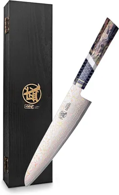 Imagen del producto de Cuchillo de cocina japonés de 21 cm, fabricado en acero damasco