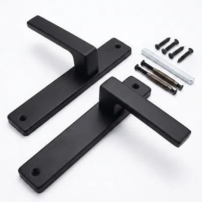 Produktbild von Relaxdays Türgriff Set, Zimmertür, Türbeschläge blind, mit Feder, HB 23,5x13,5 cm, Langschild, Metall, matt-schwarz