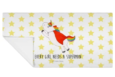 Produktbild von Mr. & Mrs. Panda Handtuch Einhorn Super - Weiß - Geschenk, Freundin, Held, Unicorn, 50x100, Superheld, frottierhandtuch, Einhörner, Flauschtuch, gesichtstuch