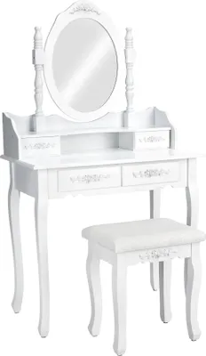 Immagine prodotto di GGV 330 Comodino bianco con sgabello e specchio