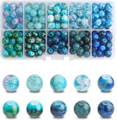 Imagen del producto de Cristales de vidrio "crackle" con incrustaciones de perlas, 8 mm, 200 unidades, de varios colores, para proyectos creativos