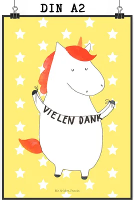 Produktbild von Mr. & Mrs. Panda Bild Einhorn Dankeschön DIN A2 - Gelb Pastell - Geschenk, wanddeko, Danksagung, Einhörner, Plakat, Vielen Dank, Danke, Wandbild, drucke, Unicorn