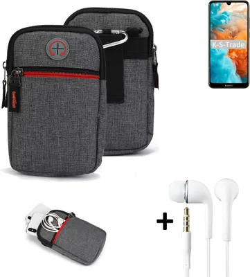 Produktbild von K-S-Trade Gürteltaasche + Kopfhörer kompatibel mit Huawei Y6 2019 Handy Tasche Holster Schutz Hülle Handy Hülle grau Zusatzfächer 1x