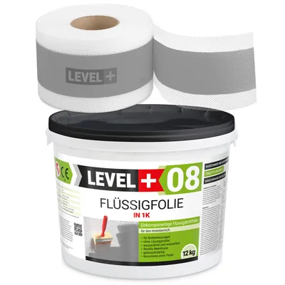 Produktbild von Dichtset Flüssigfolie 12kg Wassersperre Bad Dusche Dichtband Wasserdicht LEVEL+ SET105G1