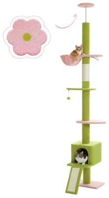 Produktbild von Deckenspanner Kratzbaum - Hoher Kletterbaum für Katzen - Verstellbare Höhe 210–274 cm - 5 Ebenen - Sisal-Kratzsäulen, Hängematte, Höhle - Pink