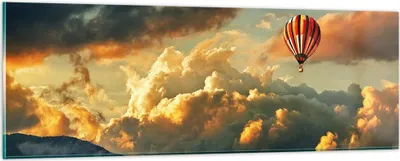Produktbild von Bilder auf glas - Wolken Ballon Flug - 90x30cm - Glasbilder - Wandbilder - Kunstdruck - zum Aufhängen bereit - Wanddekoration aus Glas - Glas Bilder - Wandbild auf Glas - Einteilig - GAB90x30-3791