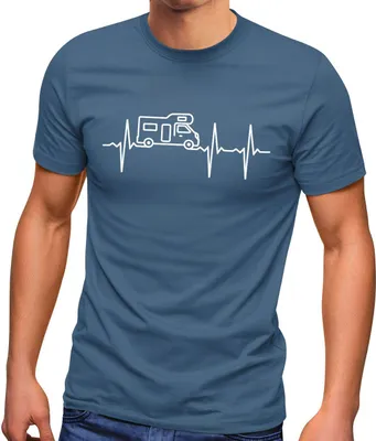 Produktbild von Herren T-Shirt Wohnmobil Camper Camping Herzschlag EKG Fun-Shirt lustig Moonworks® denim S