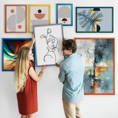 Produktbild von MG Design 5er Set Bilderrahmen 20 x 50 cm - Posterrahmen mit Grün Echtholzrahmen und bruchsicherem Acrylglas, Hoch & Quer mit stabiler Wandaufhängung