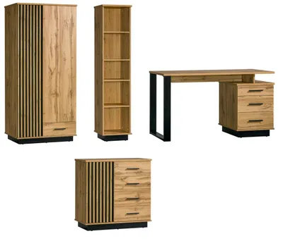 Produktbild von Jugendzimmer-Set Kinderzimmer Lamia 4-teilig Eiche Wotan schwarz