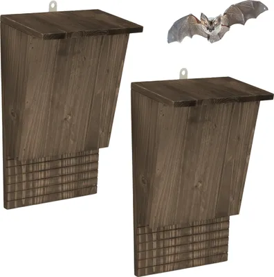 Image de Relaxdays, lot de 2 nichoirs à chauves-souris, abri pour chauves-souris, dimensions 34 x 22,5 x 12,5 cm, hôtel pour chauves-souris, bois, marron