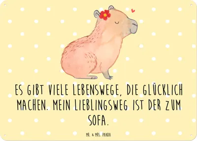 Produktbild von Mr. & Mrs. Panda Wandbild Capybara Blume DIN A6 - Gelb Pastell - Geschenk, tafel, Blechschild, Türschild, Schild, Lustige Sprüche, Metallschild