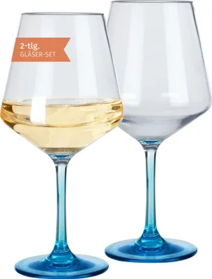Produktbild von Milano Weißweinglas blue line 2er Set aus Polycarbonat 450 ml bruchfest BPA-frei leicht ideal für Camping Picknick Festival Outdoor Wein Rose Schorle