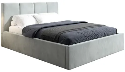 Zdjęcie produktu dla Łóżko tapicerowane 180x200 cm Sens- Łóżko ze skrzynią na pościel i stelażem - Jasnoszary (Riviera 91)