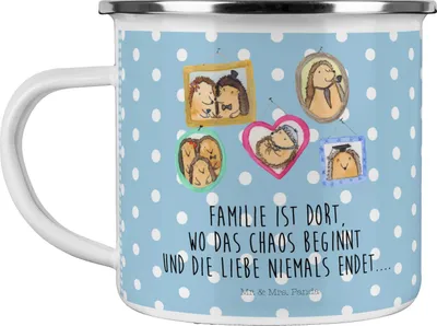 Produktbild von Mr. & Mrs. Panda Reisebecher Igel Familie - Blau Pastell - Geschenk, Bilder, Outdoor Tasse, Emaille, Muttertag, becher, Pott, Teetasse