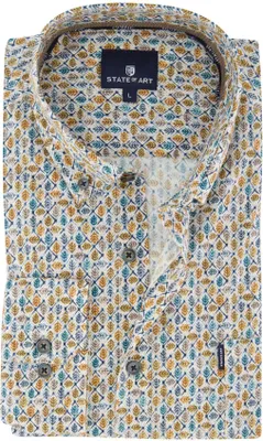 Produktbild von Casual Hemd State of Art gelb-blau bedruckt Button-down-Kragen